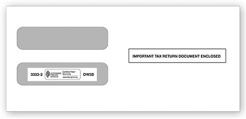 100 W-2 Envelopes, 3-Up Horizontal, Self-Seal, Double Window, Pack of 100.