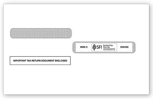 100 W-2 4-Up Envelopes, Self-Seal, Double Window, Security, Pack of 100.