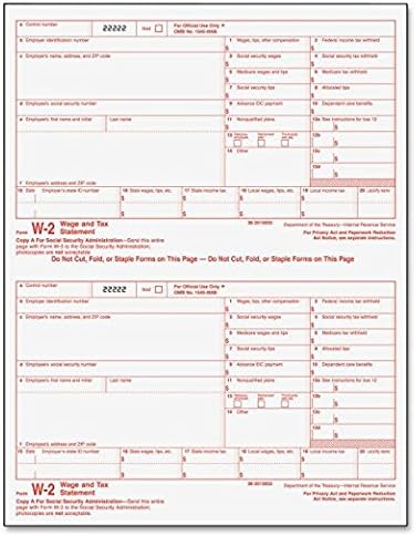 100 Self-Seal W-2 Envelopes, Double Window Security.