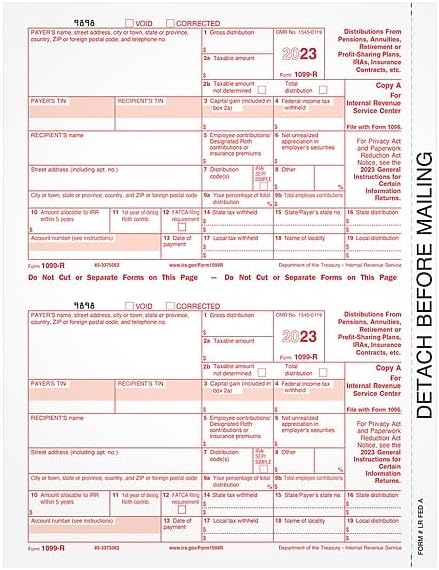 1099- R (distributions) Laser Tax Forms, Federal Copy A 2024, Pack for 25