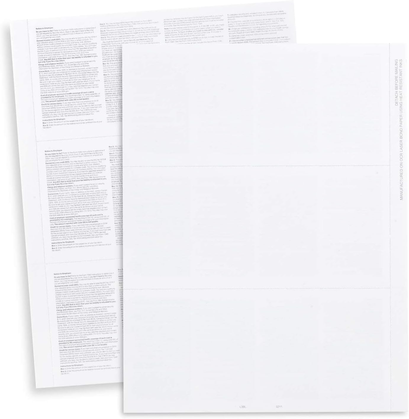 2024 W-2 3-Up Blank Tax Forms, 50 Employees