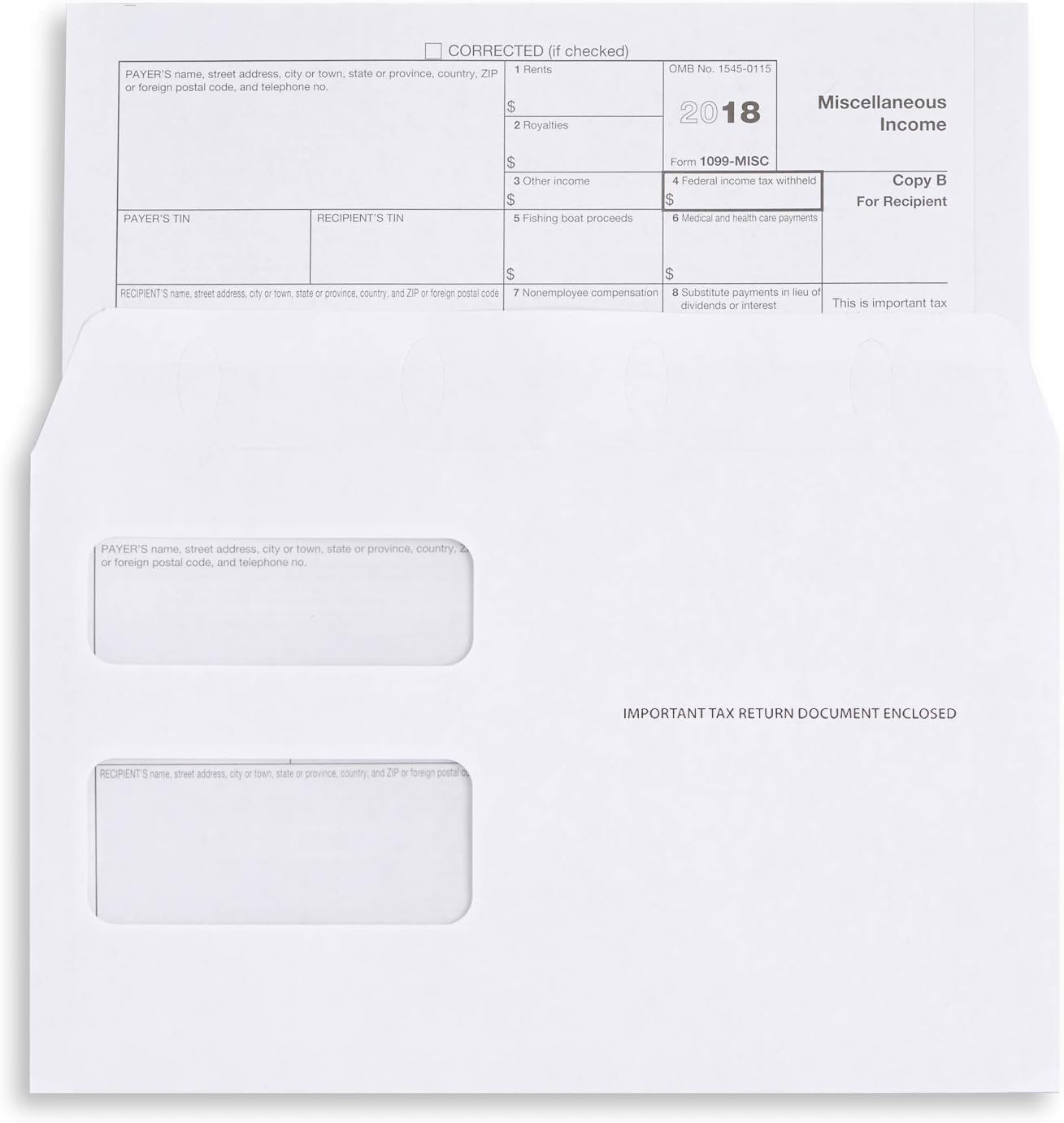 500 Self-Seal 1099 Tax Envelopes, Double-Window, 5 5/8" x 9