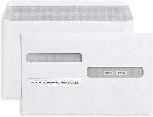 25 Self-Seal W-2 Envelopes, Double Window, for 4-Up W-2 Forms.
