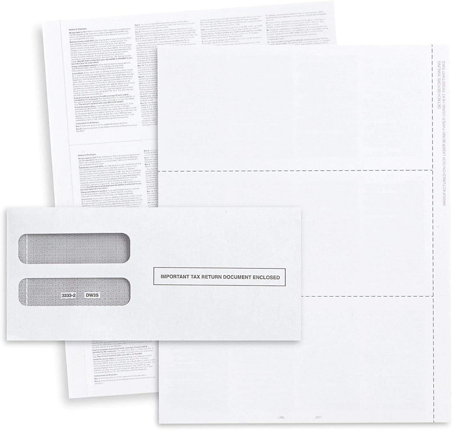 2024 Blank W-2 3-Up Tax Forms, 25 Sets, Includes 25 Sheets & Self-Seal Envelopes