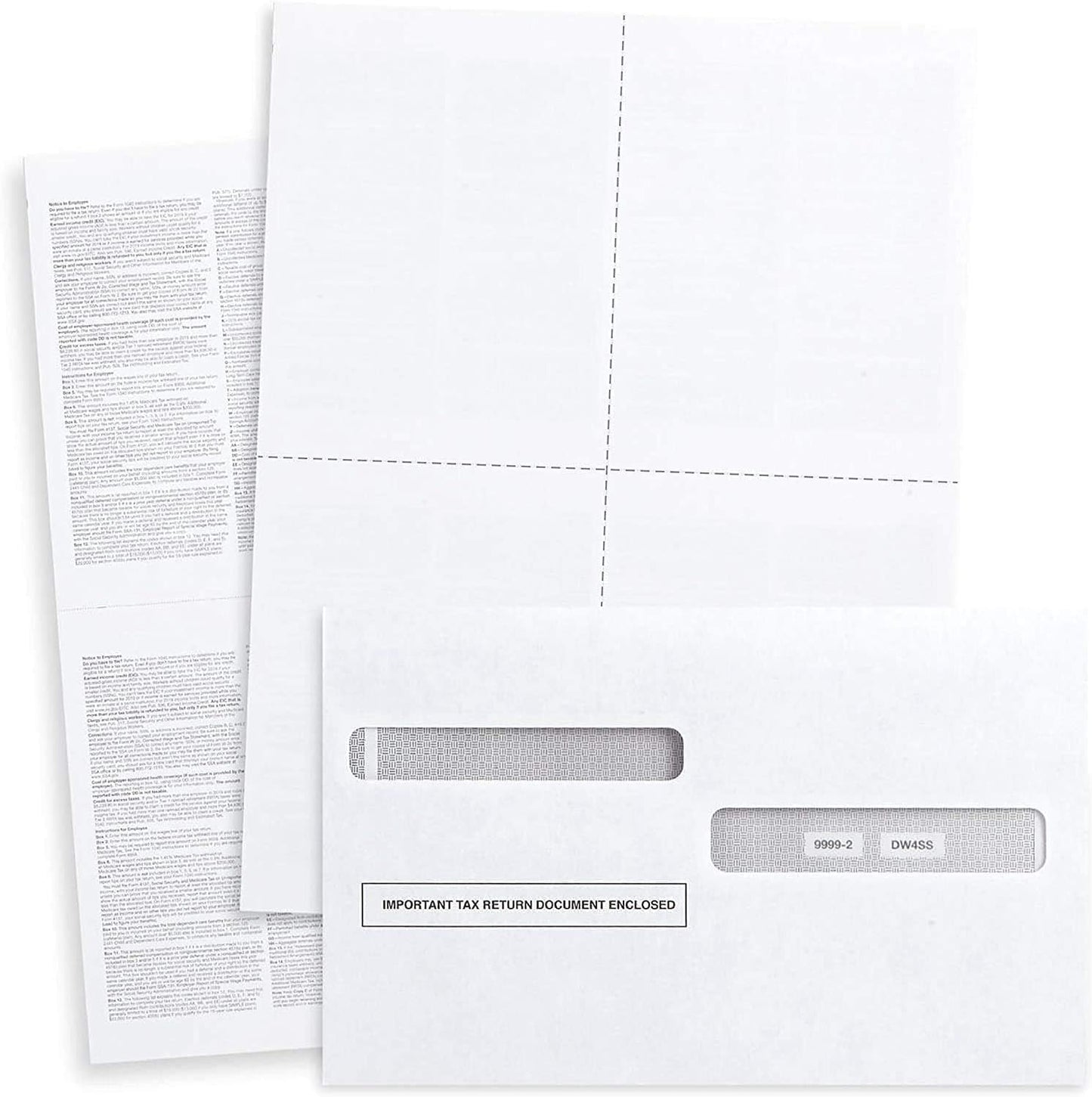 W-2 Envelopes, 4-Up Style, Security Double Window, Pack of 25.
