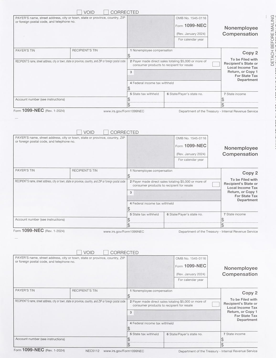 2024 1099 NEC Forms 50-Pack, 3-Part Kit