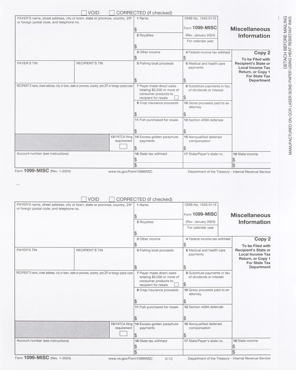 2024 1099-MISC Forms, 4-Part, 10 Pack with Envelopes