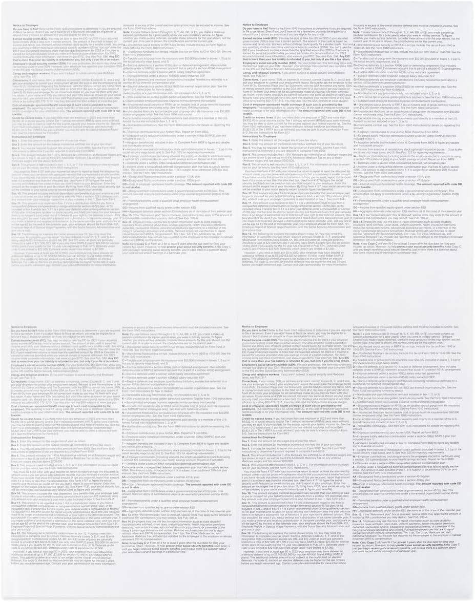 2024 Blank W-2 4-Up Tax Forms, 25 Employees Kit