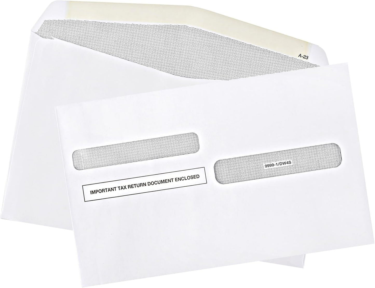 100 W-2 Tax Envelopes, 4-Up Style, Gum Seal, Double Window Security.