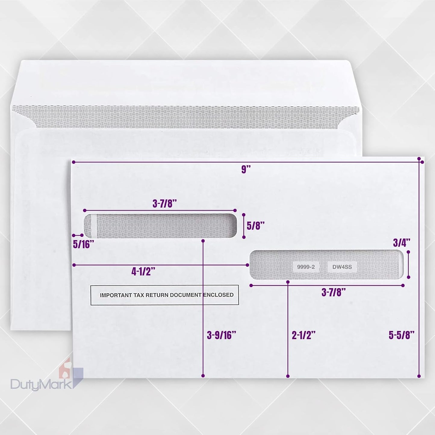 100 W-2 4-Up Envelopes, Self-Seal, Double Window, Security, Pack of 100.
