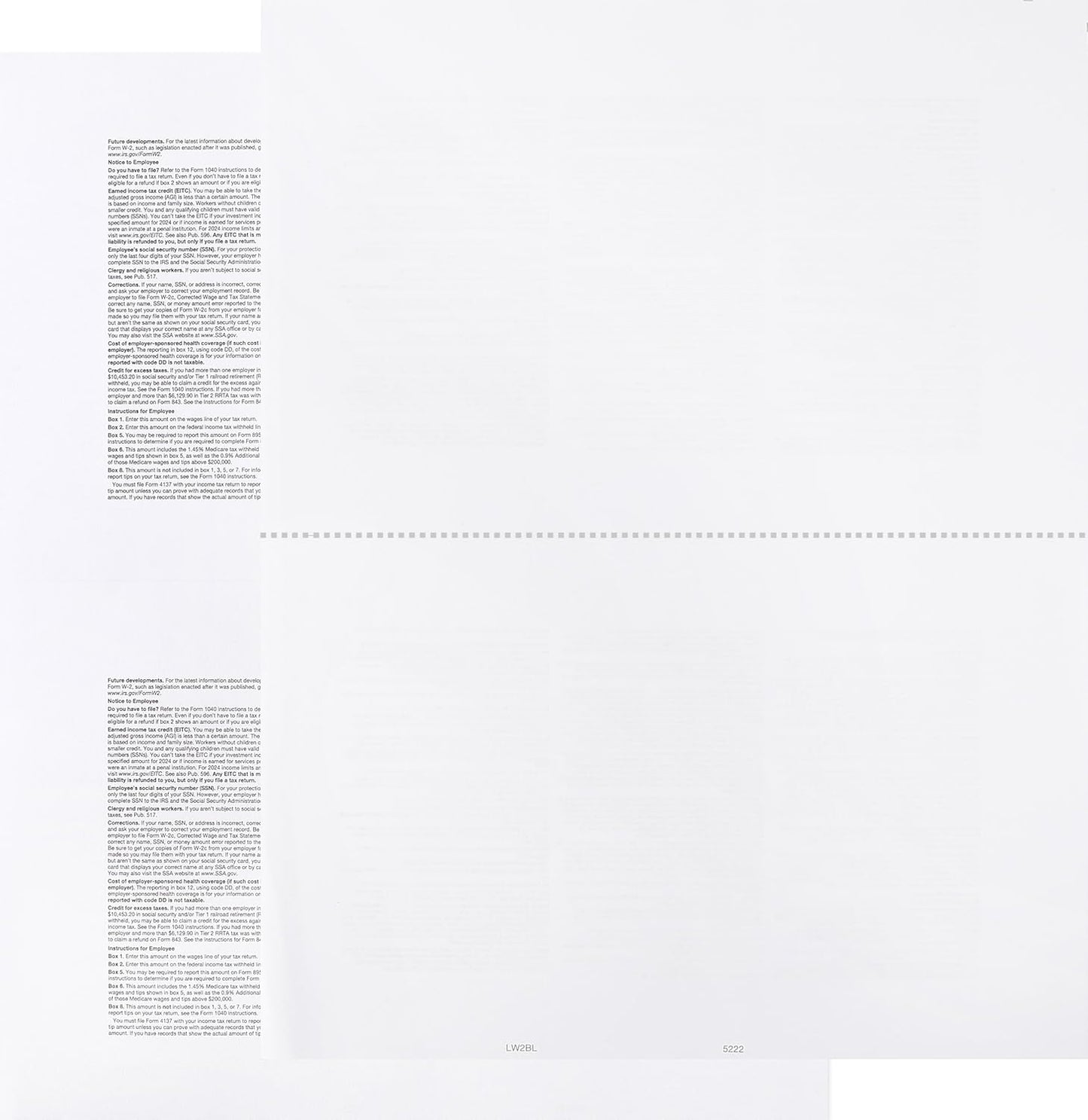2024 1099 Tax 2-Up Blank Laser Forms for W-2, 1099-MISC, 1099-R, 100 Pack.