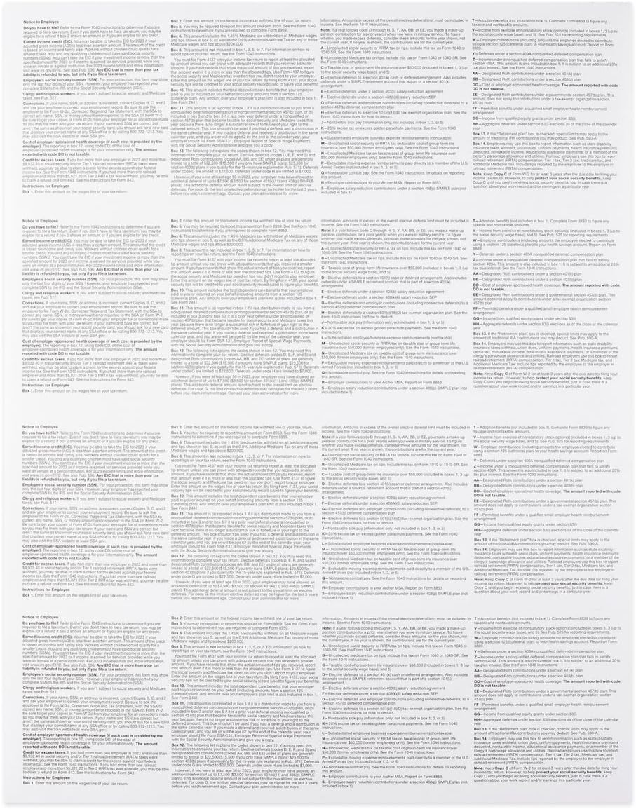 2024 W-2 4-Up Horizontal Tax Forms, 25 Employee Set