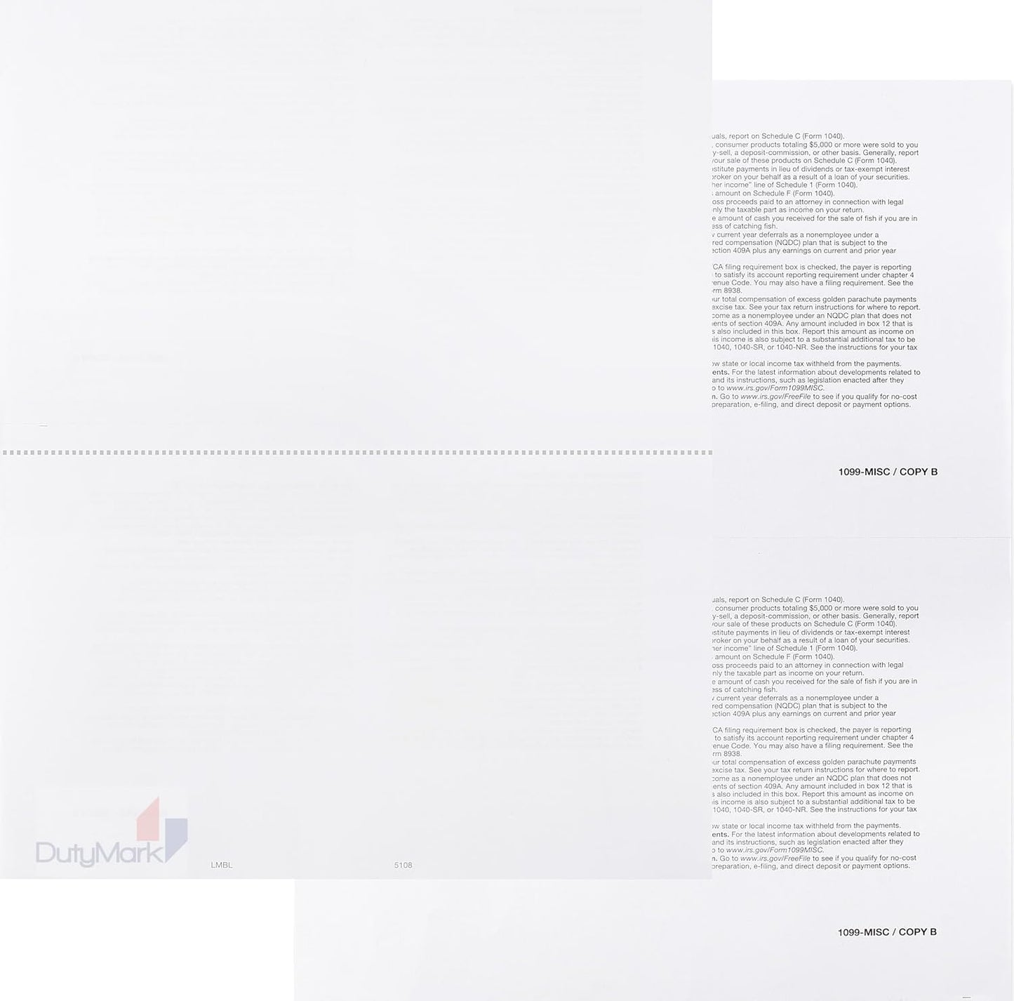 2024 1099 Misc 2-Up Blank Laser Forms, 100 Pack (50 Sheets) for 1099-MISC & 1099-R.