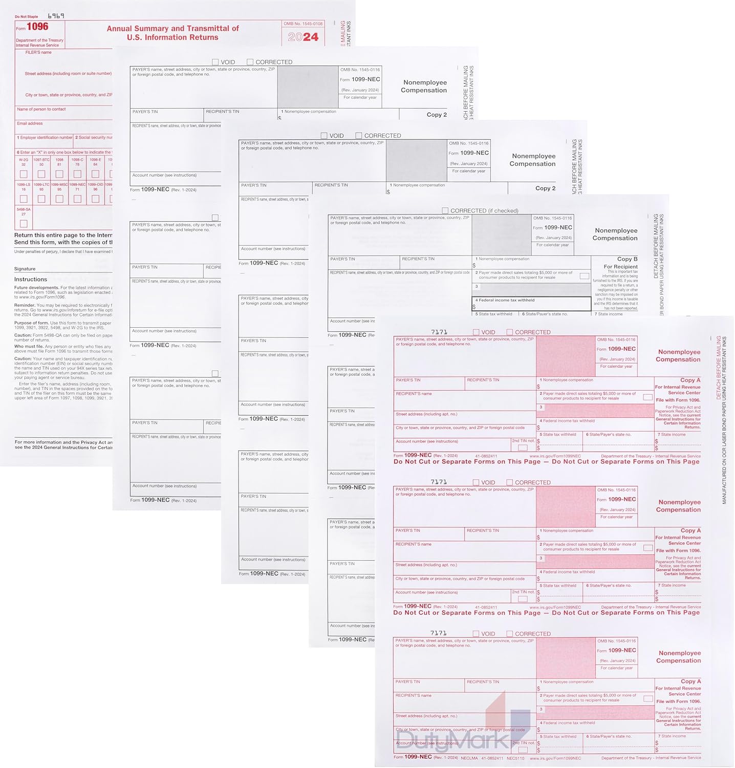 2024 1099-NEC Forms, 4 Part, 25 Pack