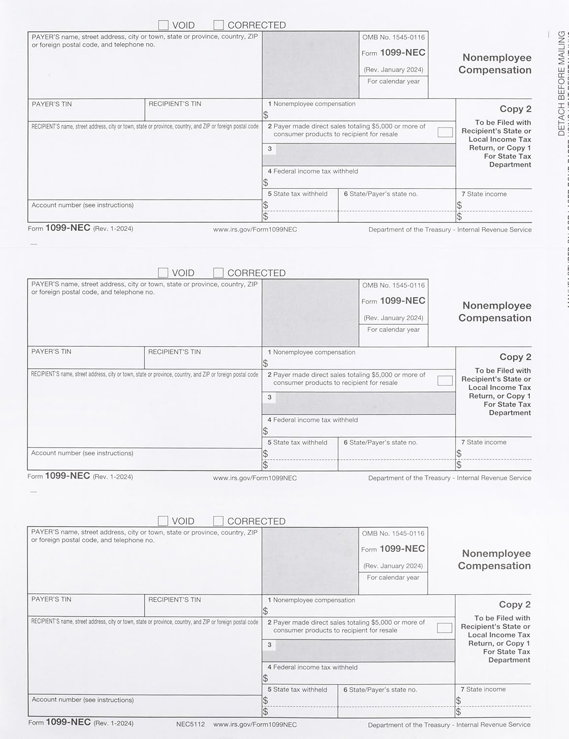 2024 1099-NEC Forms, 4 Part, 25 Pack, QuickBooks Ready