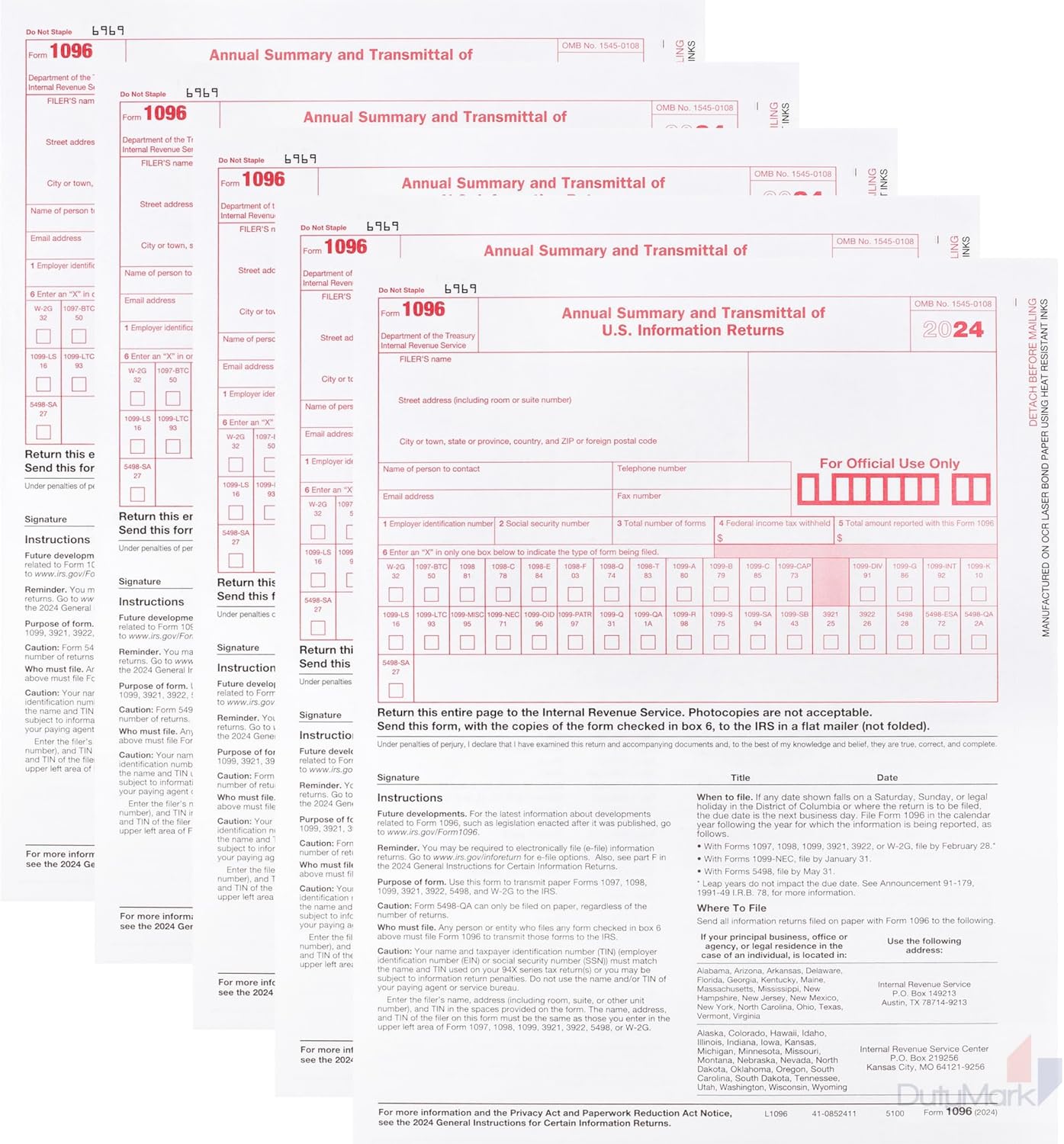 2024 1096 Transmittal Forms, 25 Pack