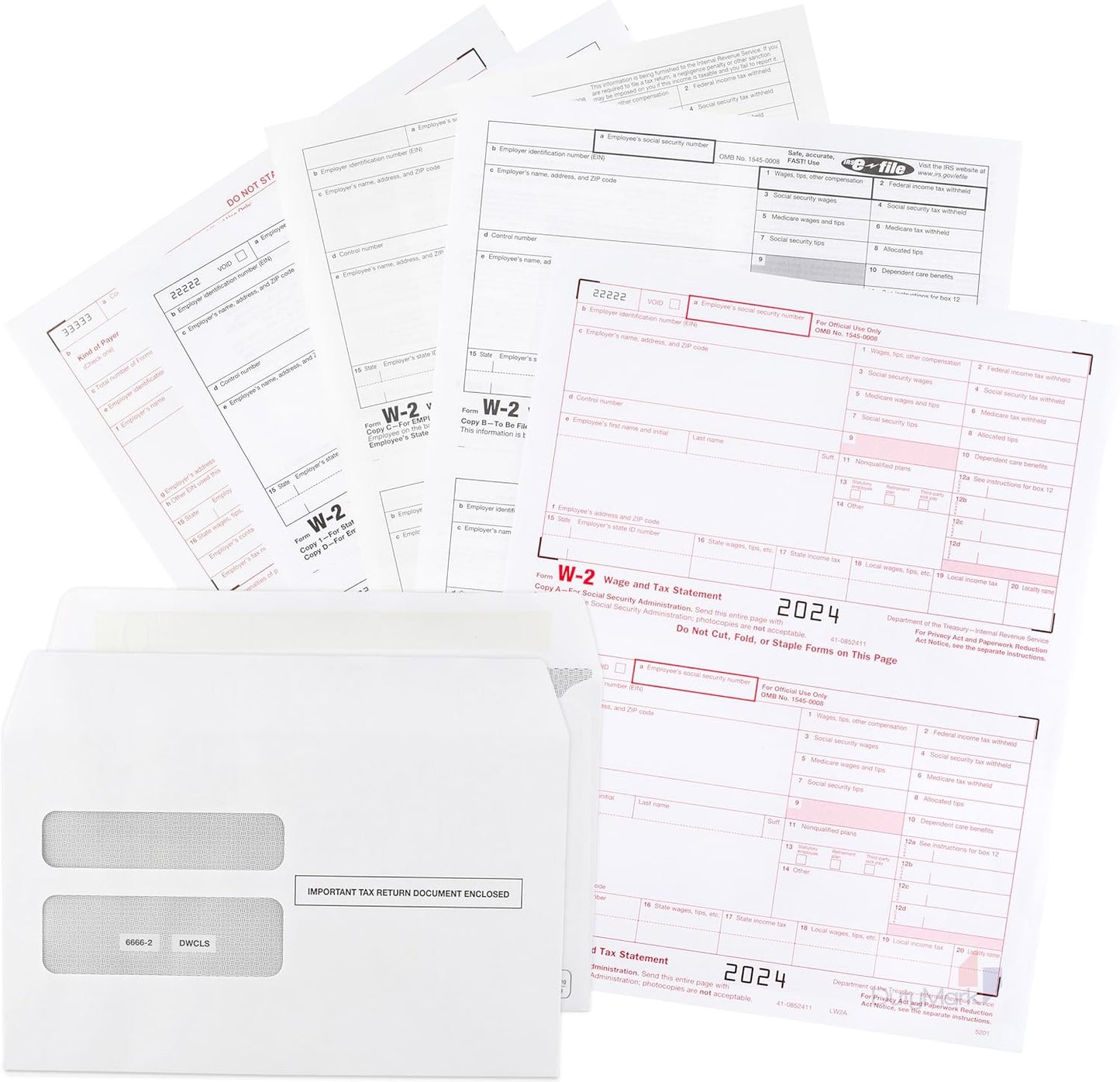2024 W-2 Tax Forms, 4-Part Kit for 10 Employees, with 10 Envelopes