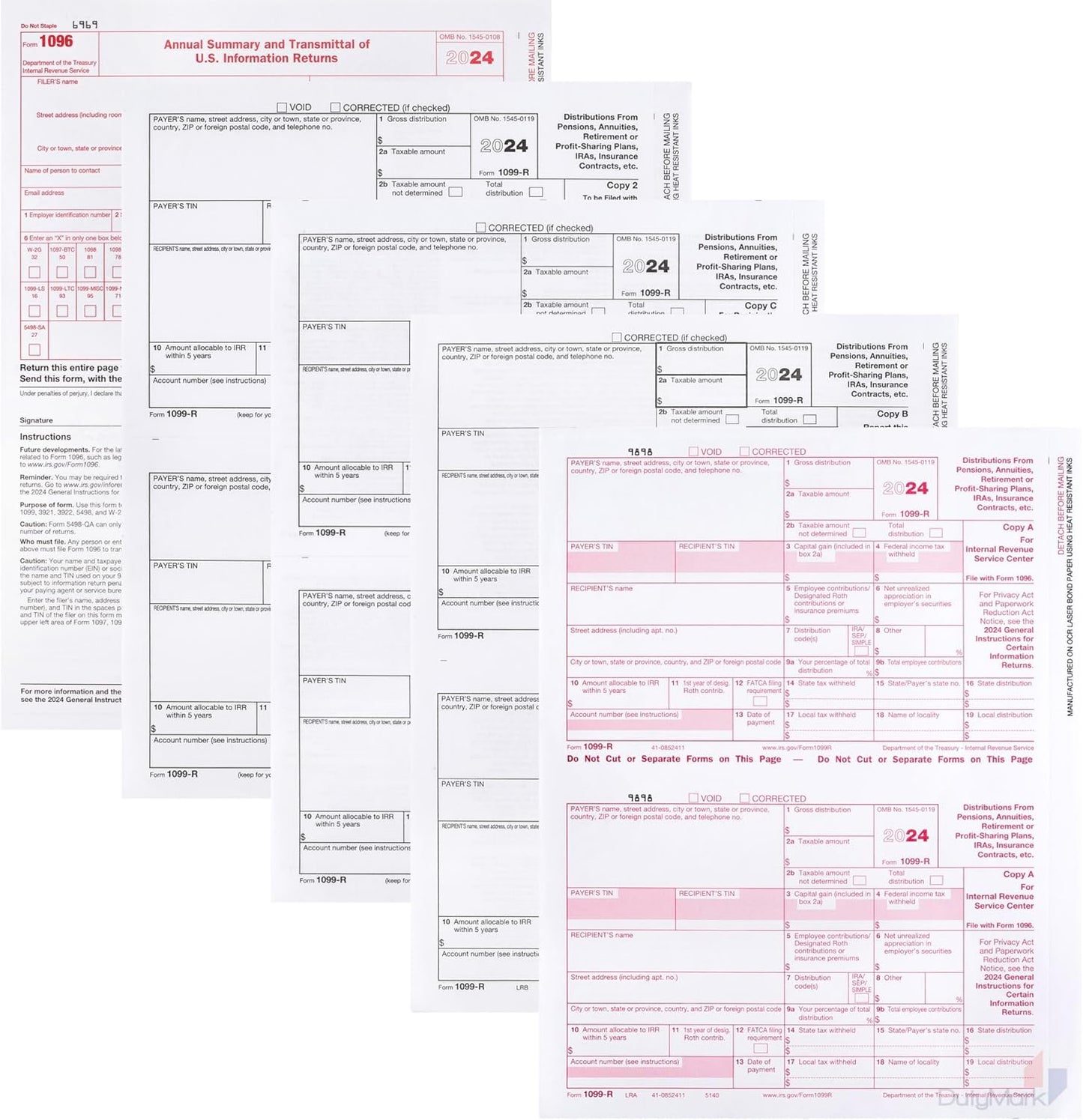 2024 1099-R Forms, 4-Part, 25 Pack, Federal & State Copies