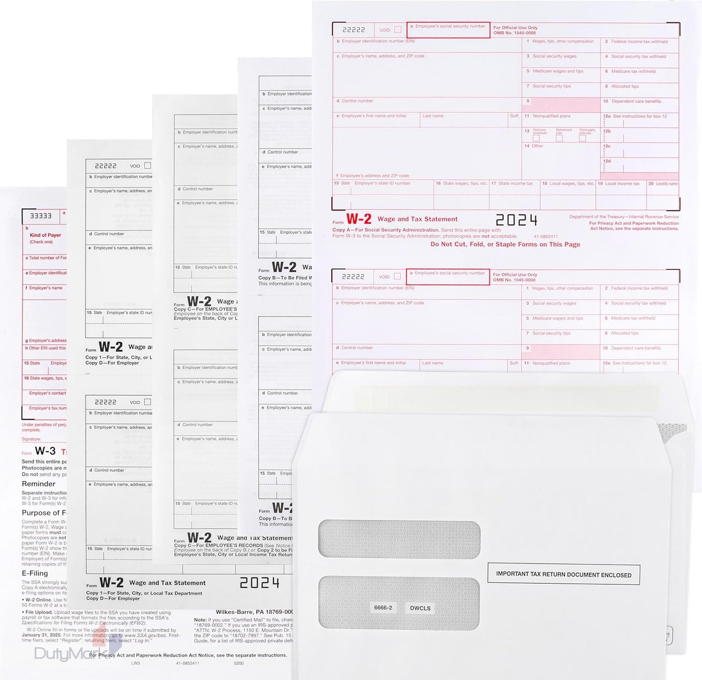 2024 W-2 Forms, 6-Part, 25 Employees, QuickBooks Compatible, Includes 25 Envelopes