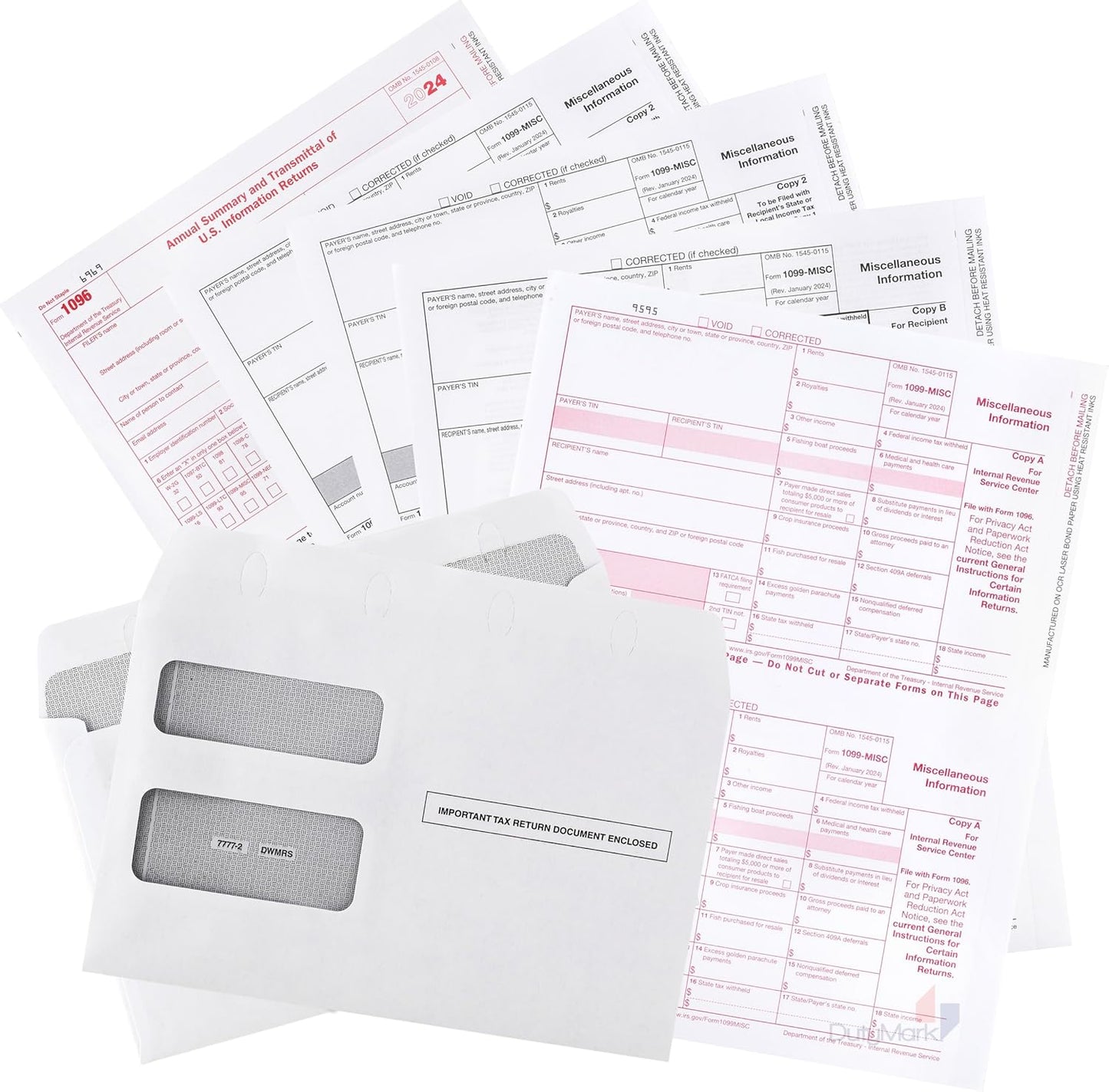 2024 1099-MISC Forms, 4-Part, 10 Pack with Envelopes