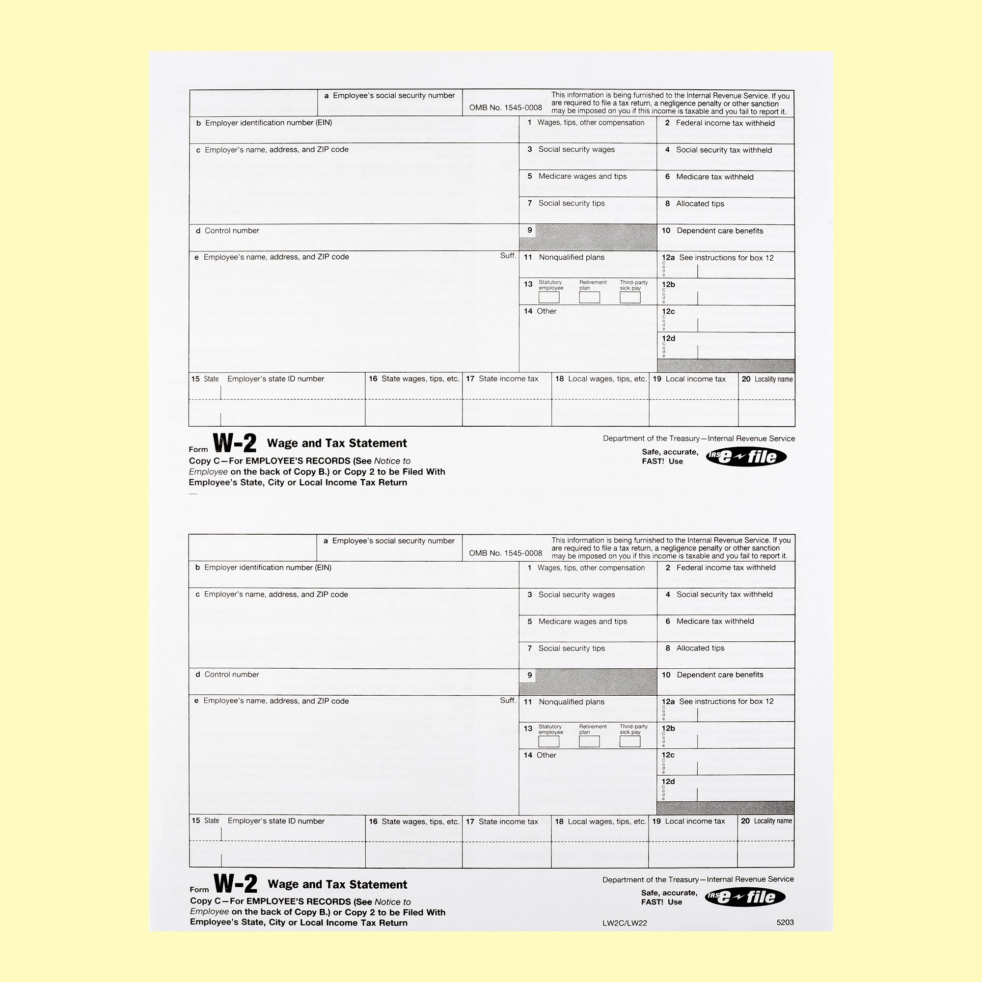 W-2C WAGE CORRECTION FORMS COPY A ONLY/25 – dutymark