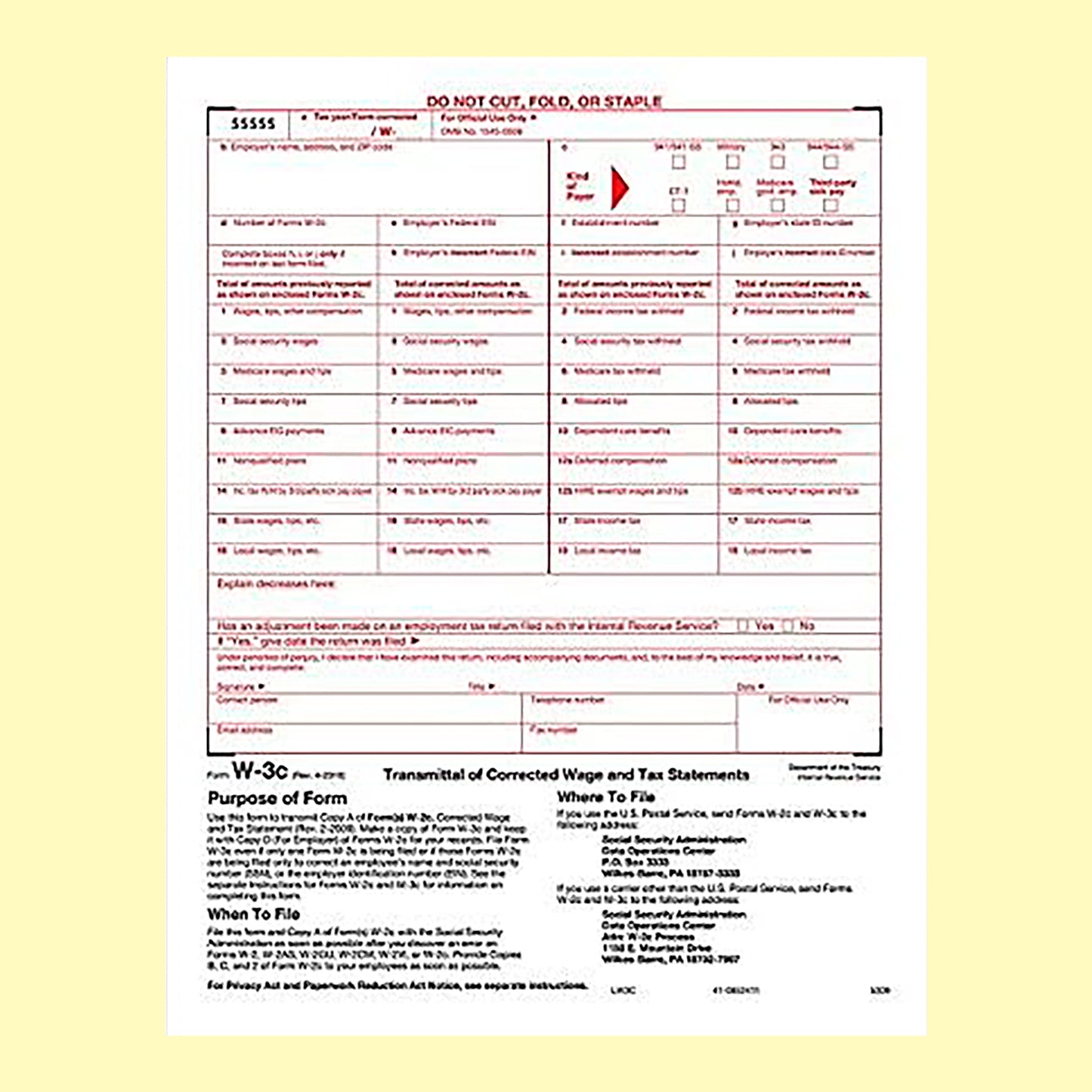 W-3C TRANSMITTAL CORRECTON FORM/10