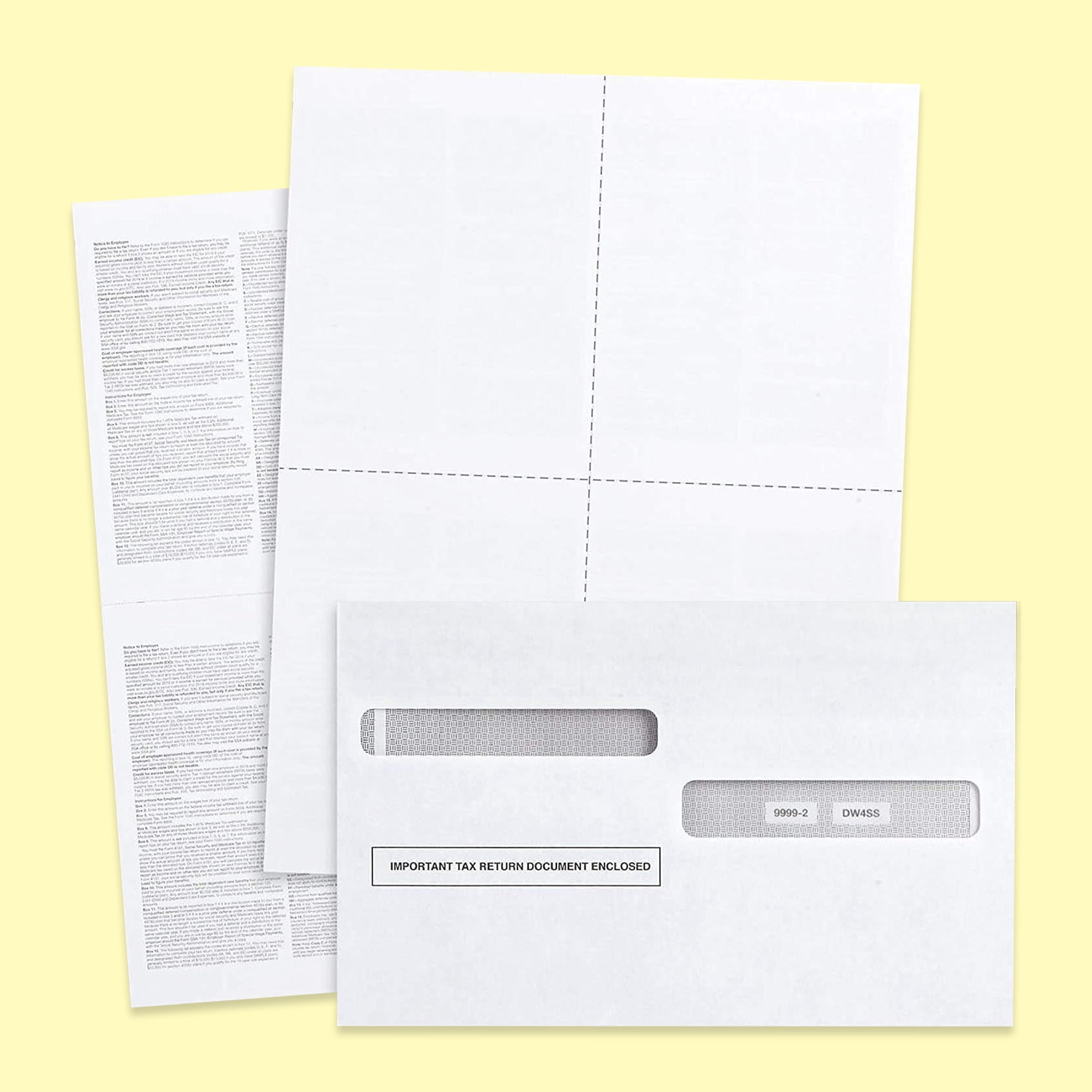 W2 BLANK BOX 4 UP WITH ENVELOPES FOR 50 Dutymark W2 blank box 4 up with envelopes for 50 dutymark