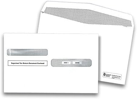 W2 Envelopes, Double Window Security Envelope Designed for 4up (Quadrant) W-2 Tax Forms, Printed W2 Laser Forms, For QuickBooks Desktop and Other Tax Software, 5 3/4 x 8 3/4, 25 Pack Gum Seal