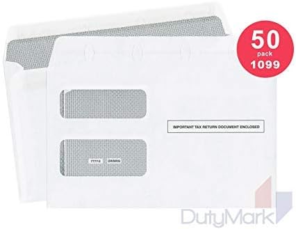 50 1099 Tax envelopes, Designed for 1099 Misc, 1099-R & DIV and INT Laser Forms, 5 5/8 Inch x 9 Inch, Gummed Flap, 50 Envelopes