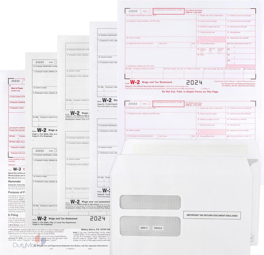 W2 Tax Forms for 2024 4 Part, IRS-Compatible W2 Forms for 25 Employees - Compatible with Quickbooks Software & Laser, Inkjet Printers - Includes 25 Self-Sealing Envelopes