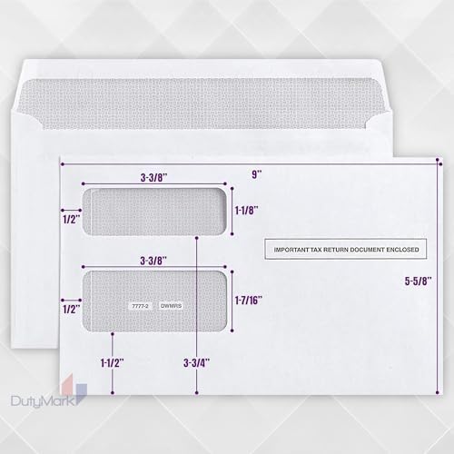 100 Tax Envelopes Self-Seal For 1099 MISC, 1099-R & DIV - INT, 1095, Double-Window Security For Quickbooks or Tax Software - 5 5/8 Inch x 9 Inch,100pk