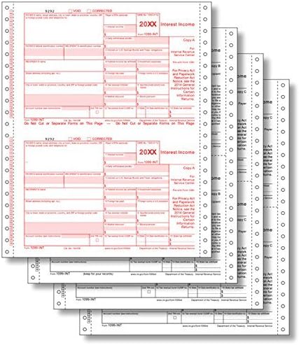 1099-INT Income Continuous, Set, 4-Parts/Quadruplicate, Kit for 25 Vendors Carbonless Electronic Filing 2024