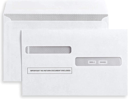 100 Envelopes Designed for W-2 Forms 4-Up, Self- Seal Double Window, Security Envelopes Pack of 100