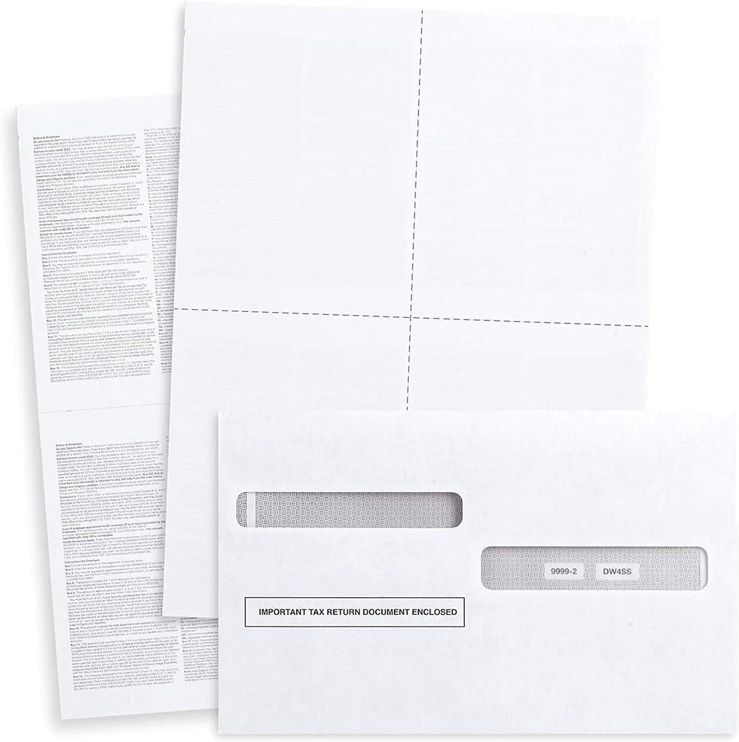 W2 Tax Envelopes, For 4-Up Style W-2 Tax Forms 50 pack Gum Seal Security Double Window W2 Envelopes