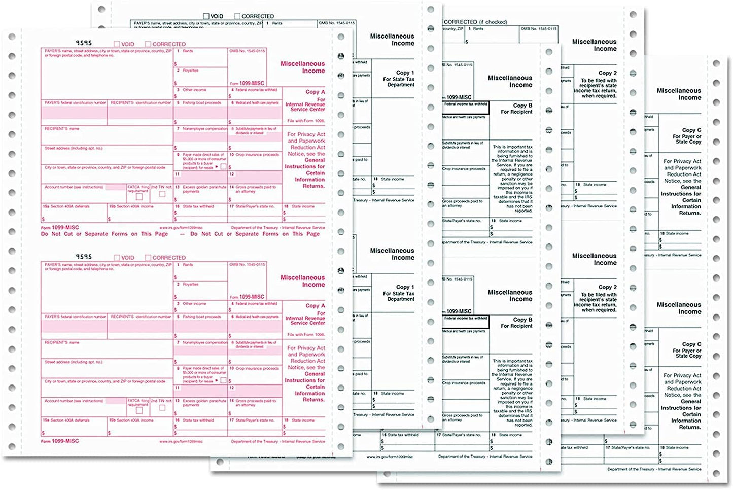 1099-MISC Continuous Income Sets, 4-Part/Original, Kit for 25 Vendors Carbonless Electronic Filing 2024