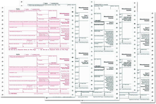 1099-MISC Continuous Income Sets, 4-Part/Original, Kit for 25 Vendors Carbonless Electronic Filing 2024