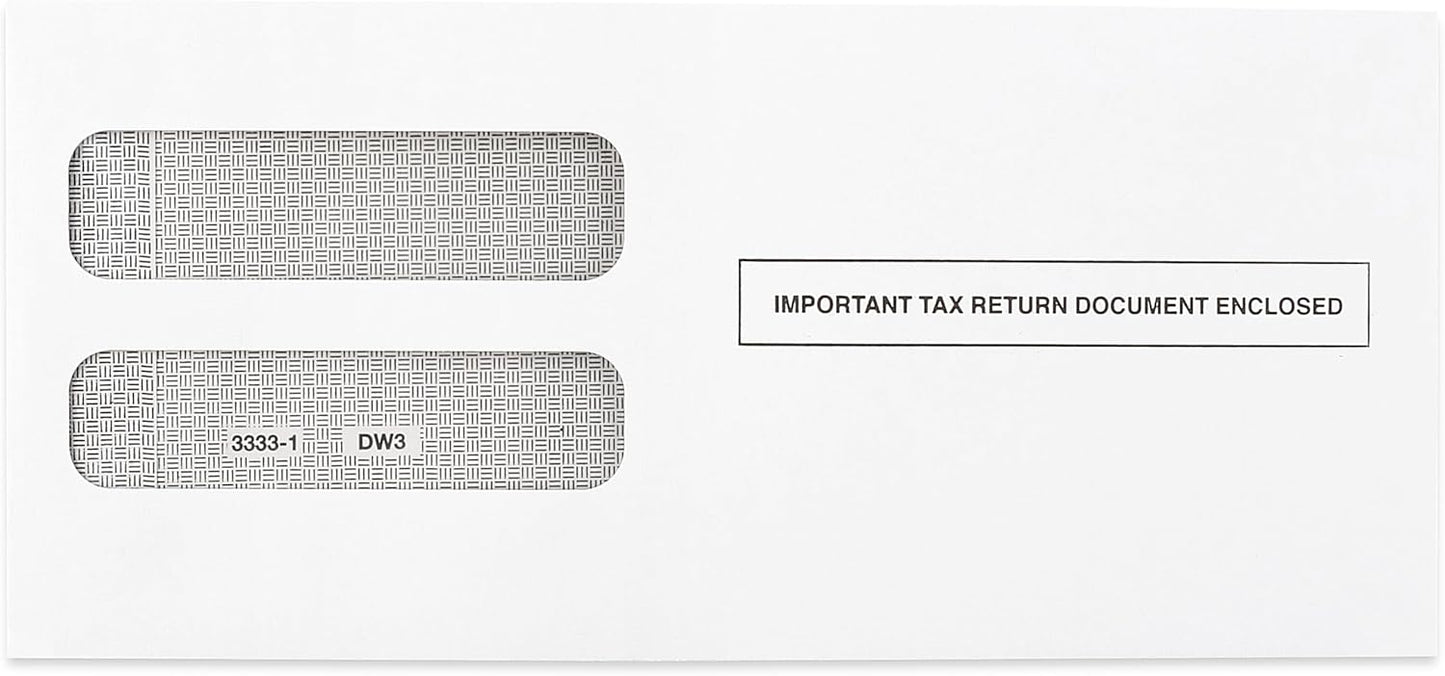 W2 Tax Envelopes for 3-Up Horizontal, Double Window Gum-Seal Security Envelope, W-2 with the Side Stub RemovedTax Forms Pack of 25 Envelopes