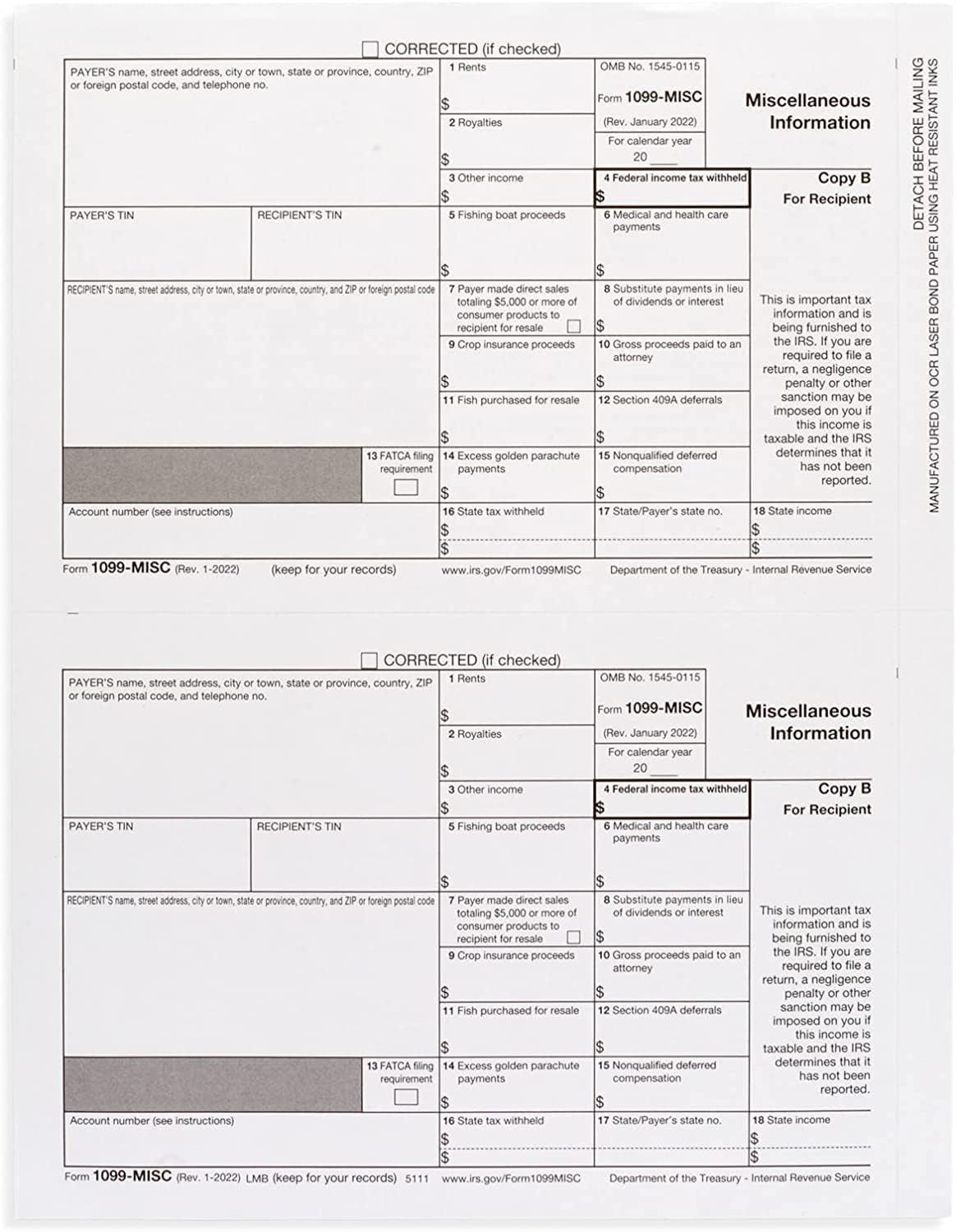 1099 Misc Tax Forms 2024 Complete 3-Part Laser - Kit for 25 Vendors, and 25 Self-Seal Envelopes Good for QB and Accounting Software,1099 Misc 2024