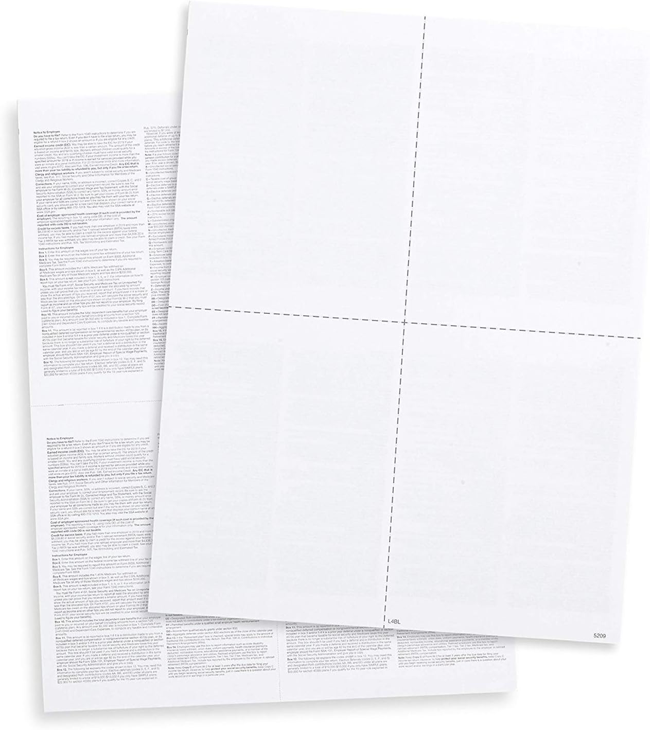 W-2 4-Up Blank Laser Tax Forms Set with Self-Seal Envelopes, for 50 Employees, 2021, with Back Instructions