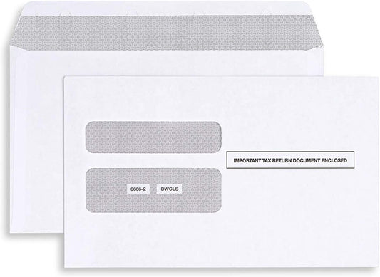 100 W2 Envelopes, Self Seal for W-2 Tax 2-Up Forms, Double Window Security Envelope Designed for Printed W2 Laser Forms from QuickBooks Desktop and Other Tax Software, 5 5/8’’ x 9’’, 100 Pack