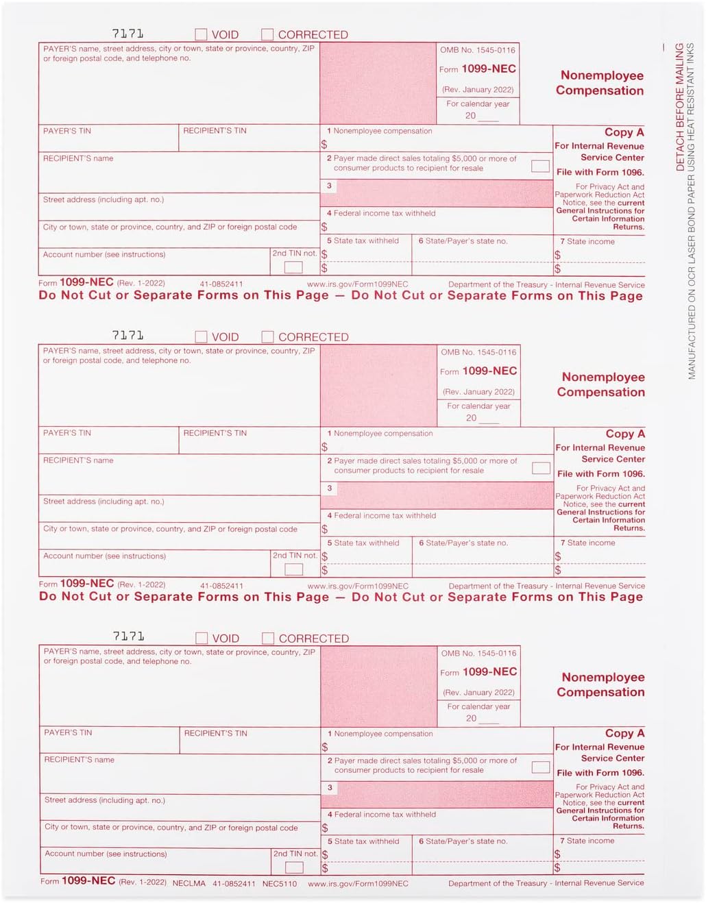 1099-NEC Forms 2022, 4 Part 25 Pack Laser Tax Forms Kit and Self-Seal Envelopes, Pack of Federal/State Copy's, 1096's –Great for QuickBooks and Accounting Software, 2022 1099-NEC