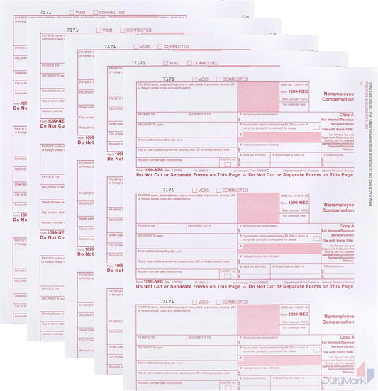 1099 NEC Copy A Income Forms, Federal Approved Lazer Tax Forms, Pack for 100 Sheets (300 Recipients) 2024