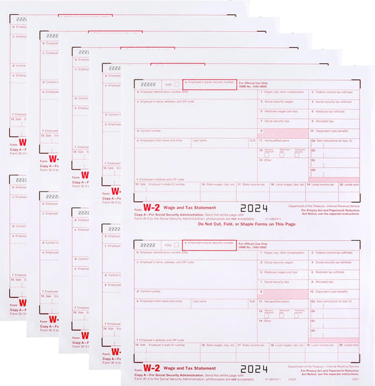 W2 Forms 2024 Copy A, W-2 Federal Income Laser Tax Form - Pack for 25 Employees