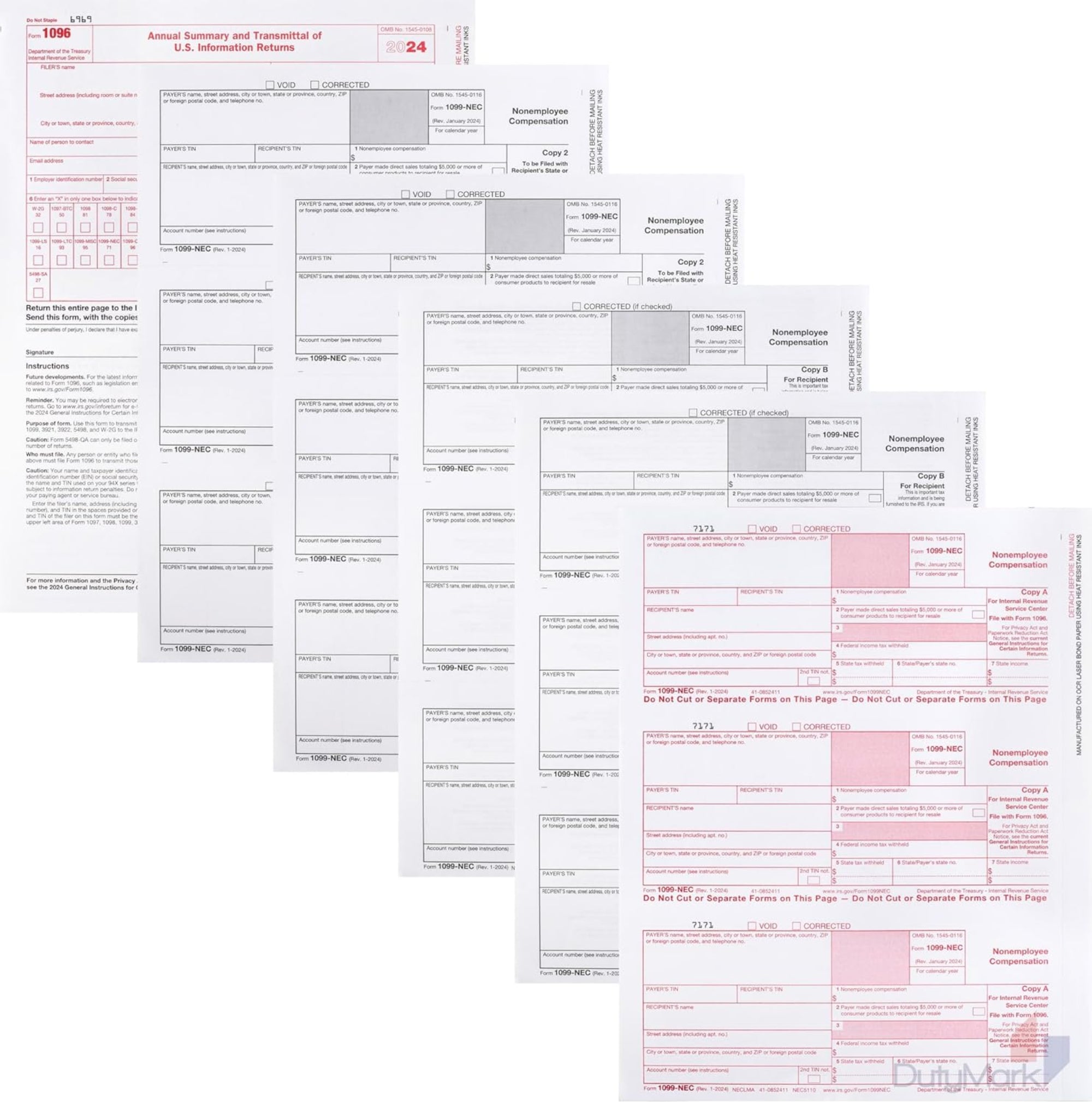 Sl State Form 2024 1099 NEC Forms 50-Pack, 3-Part Kit – dutymark