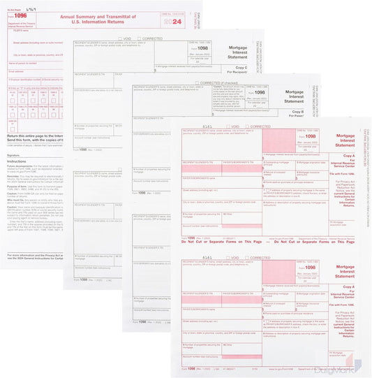 1098 Mortgage Interest Tax Form 2024, 3 Part Laser Federal Form, Designed for QuickBooks and Accounting Software Pack of 50, 2024