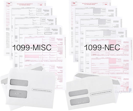 2024 1099-NEC and 1099 Misc 4-Part Tax Forms Combo Kit, for All Non-Employee Compensation Filing, Self Seal Envelopes Included, QuickBooks and Other Software Compatible