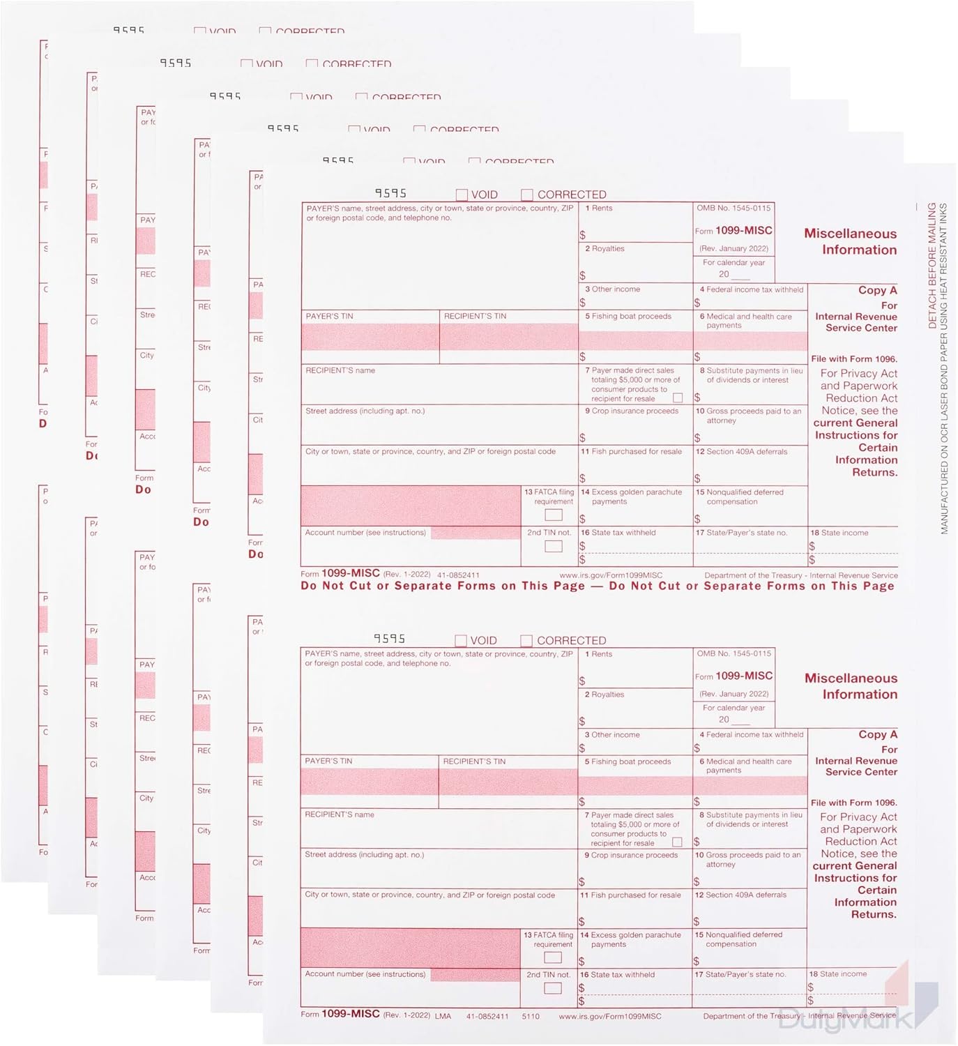 1099 MISC Copy A 2024 Federal Income Laser Tax Forms - Pack of 25 Tax recipients