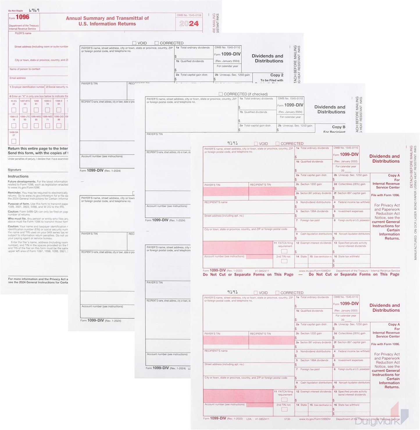 2024 Complete Laser 1099-DIV Income Tax Form Set and 1096 - Kit for 25 Vendors ~4-Part~ All 1099-DIV Income Forms in Value Pack | 1099-DIV Income 2024