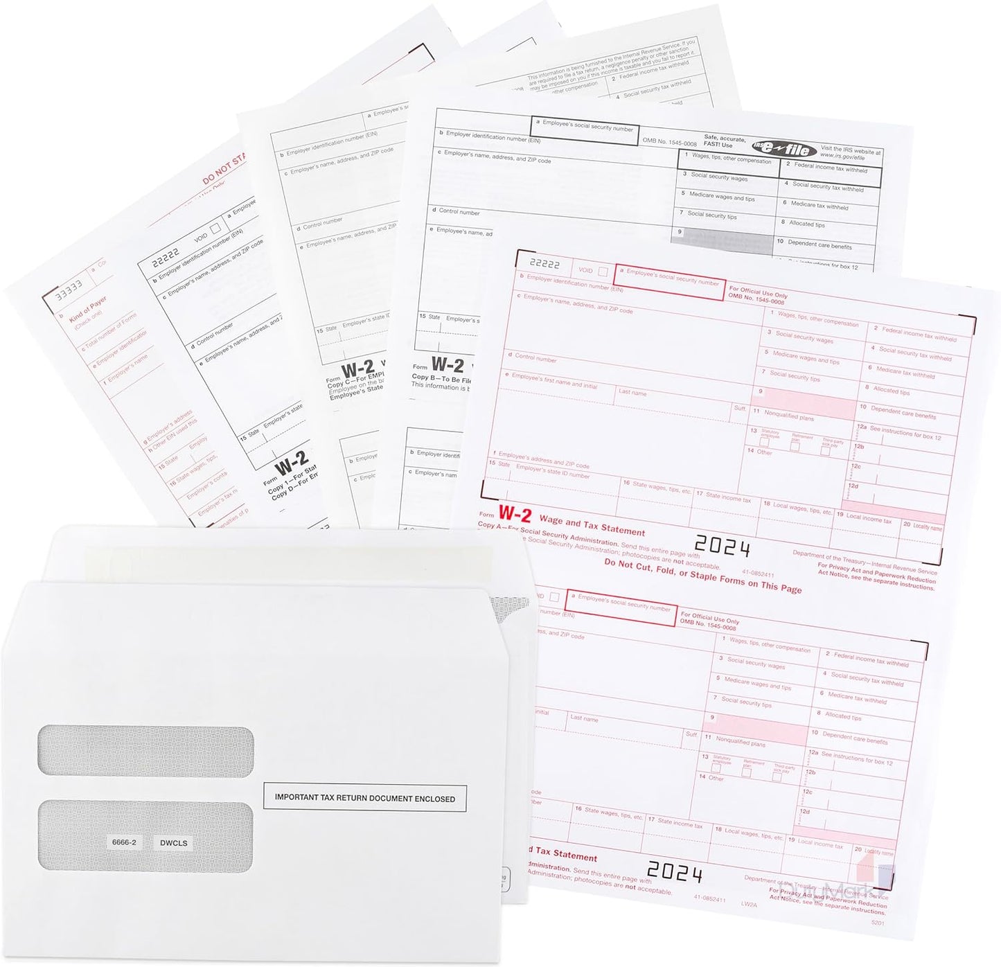 W2 Tax Forms 2024 IRS-Compatible 4 Part W2 Forms for 10 Employees - Compatible with Quickbooks Software & Laser, Inkjet Printers - Includes 10 Self-Sealing Envelopes