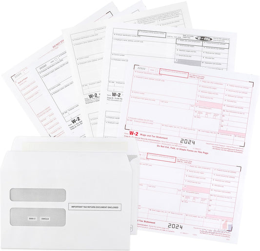 W2 Forms 2024 Complete Laser W-2 Tax Forms and W-3 Transmittal - Kit for 10 Employees 6-Part W-2 Forms with 10 Self-Seal Envelopes in Value Pack | W-2 Forms 2024